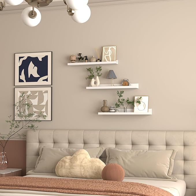 Giftgarden 24 Inch White Floating Shelves for Wall Mount, Modern Wood Wall Shelf Ledge for Bathroom Bedroom Living Room Kitchen Nursery Storage, Set of 3 Different Sizes-Ruum Studio Home