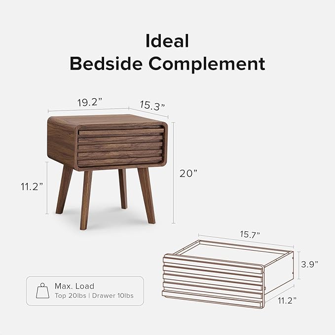 mopio Ensley Nightstand, Side Table, End Table, Mid Century Modern Nightstand with Drawer, Bedside Tables, Small Nightstands with Storage, for Living Room, Bedroom (Single)-Ruum Studio Home