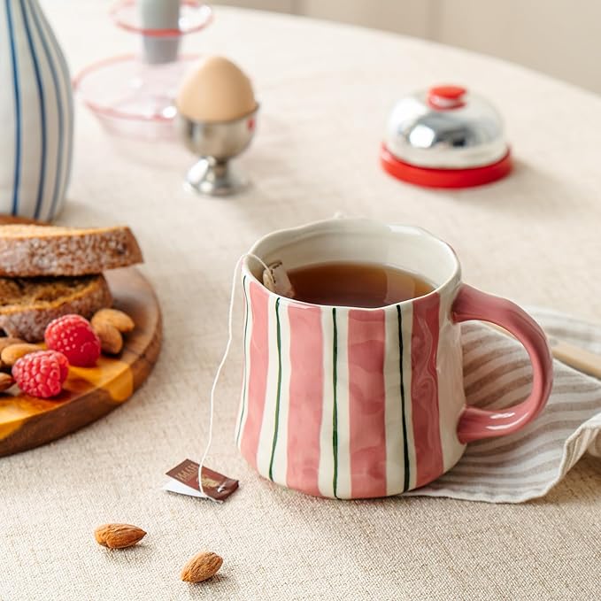 Vibrant Striped Ceramic Coffee Mug - Unique Red Design, 12oz, Microwave & Dishwasher Safe, Perfect for Daily Brews tea or coffee-Ruum Studio Home