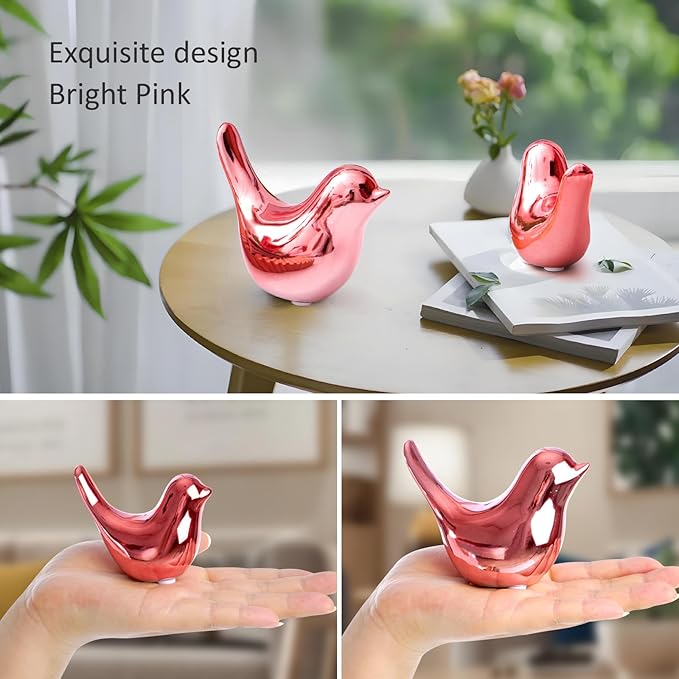 Notakia Small Birds Statues Pink Home Decor Modern Style Decorative Ornaments for Living Room, Bedroom, Office Desktop, Cabinets (2Pcs Pink Birds)-Ruum Studio Home