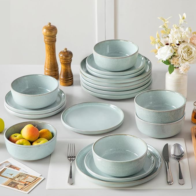 vancasso ANYA 18 Pieces Plates and Bowls Set, Mint Green Dinnerware Sets, Reactive Glaze Dishes Set for 6, Ceramic Dishware Sets Kitchen Dinner Set, Microwave & Dishwasher Safe-Ruum Studio Home