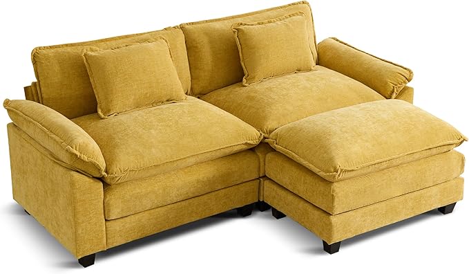 URRED Modular Sectional Sofa Comfy Cloud Couch, Modern Chenille Sofa Sleeper Deep Seat Couches with Ottoman/Pillows for Living Room (Yellow, 82.6''- L Shape)-Ruum Studio Home