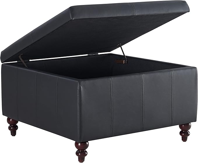 HUIMO Square Leather Storage Ottoman, Black Tufted Large Ottoman for Living Room, Coffee Table with Storage(Black)-Ruum Studio Home