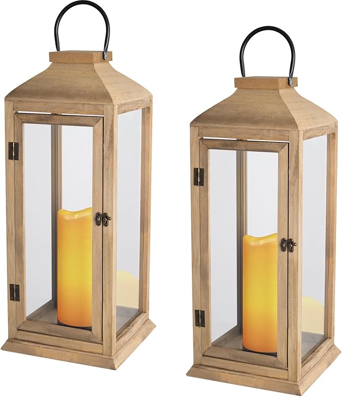 Bdor 2 Pack Lanterns Decorative - IP65 Waterproof Lanterns Decorative with Flameless Pillar Candles, Decorative Lanterns for Home Decor, Indoor Outdoor, Front Porch, Garden, Farmhouse Weddings Style-Ruum Studio Home
