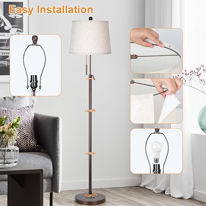 Modern Floor Lamp Adjustable Height Standing Lamp Tall Lamp with 3 Color Temperatures Floor Lamps for Living Room Bedroom Office Beige Shade Bulb Included-Brown-Ruum Studio Home