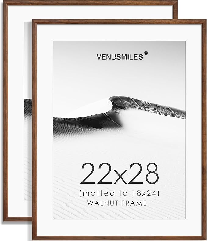 22x28 Poster Frame Set of 2 Natural Solid Walnut Photo Frames with 18x24 Removable Mat Wall Hanging Large Handcrafted Frame with HD Plexiglass Wall and Tabletop Display Large Picture Frame-Ruum Studio Home