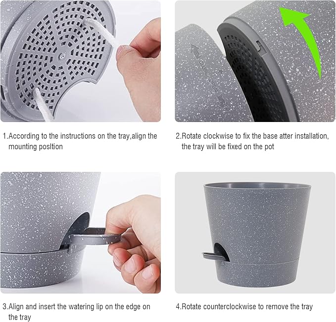Self Watering Pots for Indoor Plants,12 inch Planters with Drainage Holes Plastic Flower Pots with Deep Reservoir, Grey Speckles-Ruum Studio Home
