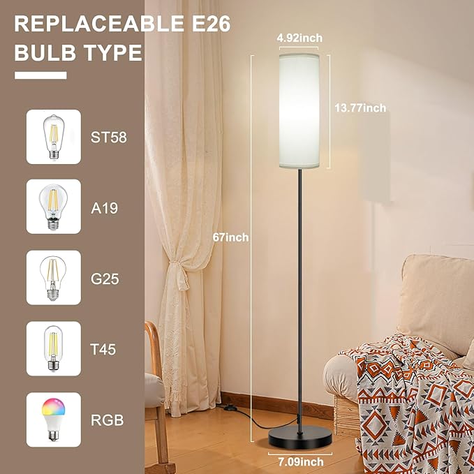 FRIDEKO HOME Floor Lamps for Living Room, Dimmable Colors Temperature & Brightness, Modern Floor Lamp Remote, Tall Standing Lamps for Kid Room Bedroom Office, White Lampshade 9W RGB Smart Bulb-Ruum Studio Home