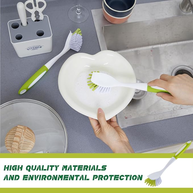 Hsei 20 Pcs Light Green Kitchen Scrub Dish Brush Bulk with 11 Inch Anti Slip Handle Cleaning Dish Scrubber with Stiff Bristles Washing Scrub Brushes for Housekeeping for Pots and Pans, Kitchen Sink-Ruum Studio Home