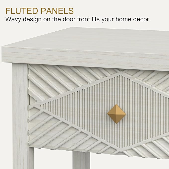 47" Fluted Console Table with 3 Drawers, Narrow Long Entryway Table with Storage Shelf, Sofa Tables for Entryway, Living Room, Behind Couch, Foyer, Hallway, Office (Beige)-Ruum Studio Home