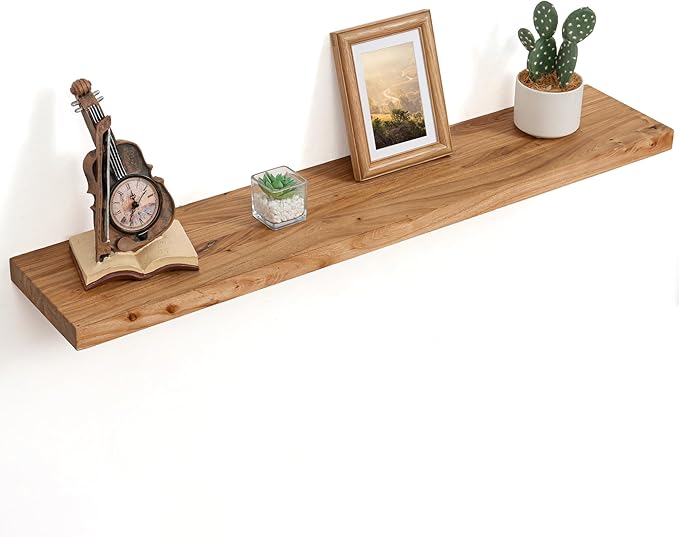 Floating Shelves for Wall Decor, 8" Deep Rustic Solid Elm Wood Floating Shelves Wall Mounted, Wall Shelves with Invisible Bracket for Living Room Bathroom Bedroom Kitchen, 40 Inch Set of 1, Natural-Ruum Studio Home