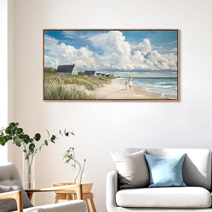 HGUAOA Coastal Canvas Wall Art - Large Landscape Wall Art for Living Room - Ocean and Beach Painting - Blue Artwork for Bedroom Decor - Above Bed Wall Pictures -Beach Theme Print Art-Ruum Studio Home
