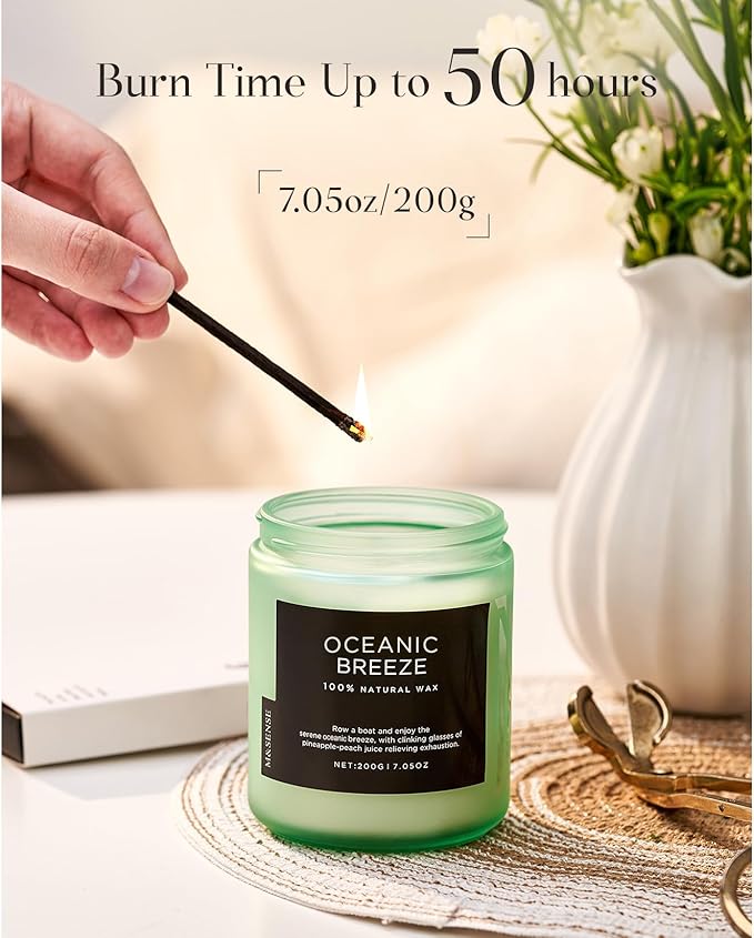 M&SENSE Candle Oceanic Breeze Scented Candle, Long Lasting Pineapple & Mango Scented Natural Soy Wax Candles 7.05oz 50 Hours Burn for Home Scented, Stress Relief Gifts for Women/Men-Ruum Studio Home