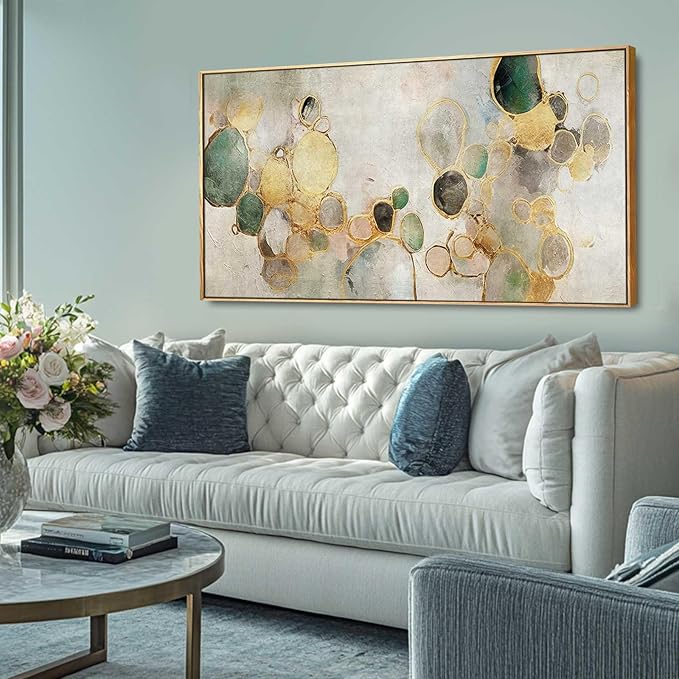 Gold Circle Modern Artwork Framed Abstract Wall Art Green Canvas Decor 24"x48" Wall Decorations for Bedroom Living Room Kitchen-Ruum Studio Home