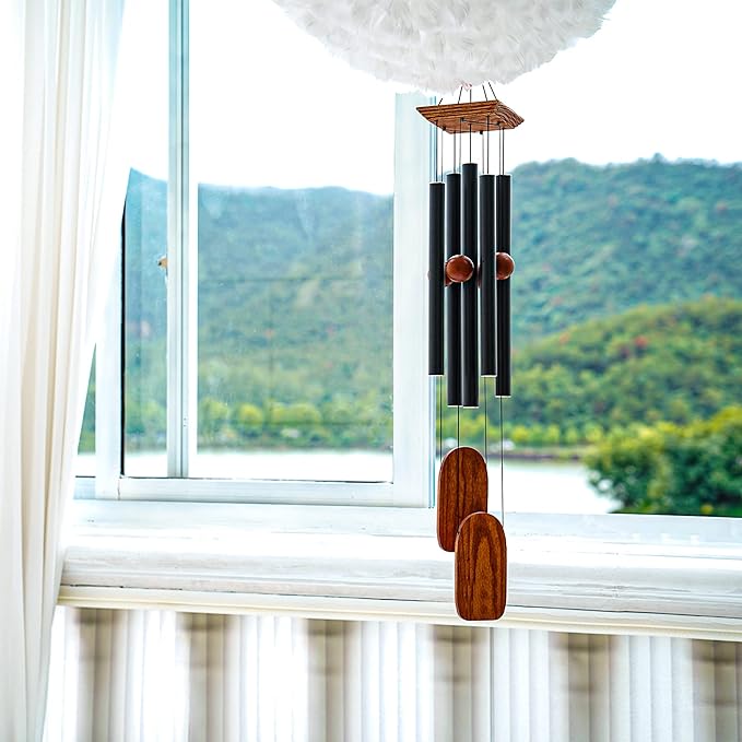 Wind Chimes for Outside Deep Tone, 36in Sympathy Wind Chimes Outdoor Clearance, Gifts for Mother's Day and Christmas, Outdoor Decor for Garden, Patio, Yard（Wood Wind Chime, Black）-Ruum Studio Home