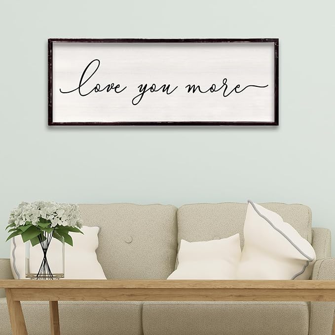 Love You More Above Bed Wall Decor Sign 32"×12" for Master Bedroom Over Bed Large Simple Wood Framed Hanging Wall Art (Black)-Ruum Studio Home