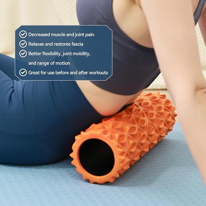 Foam Roller - 15 inch Deep Tissue Massager for Muscle Massage, Myofascial Trigger Point Release, Exercise, Yoga, Pilates & Stretching(Orange)-Ruum Studio Home