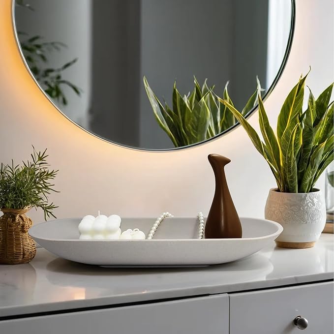 Large Decorative Bowl for Home Decor - Long Dough Bowls with Anti Slip Base for Table Centerpieces - Grey Minimalist Design Dough Decor Bowl for Coffee Table, Dining Table Centerpiece-Ruum Studio Home