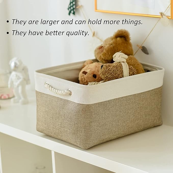 TcaFmac Storage Basket for Organizing - Large 4 Pack Fabric Storage Bins Baskets for Shelves, Foldable Storage Cubes for Closet Cloth Toy Box Gift Organizer(White & Khaki16x12x8 inch)-Ruum Studio Home
