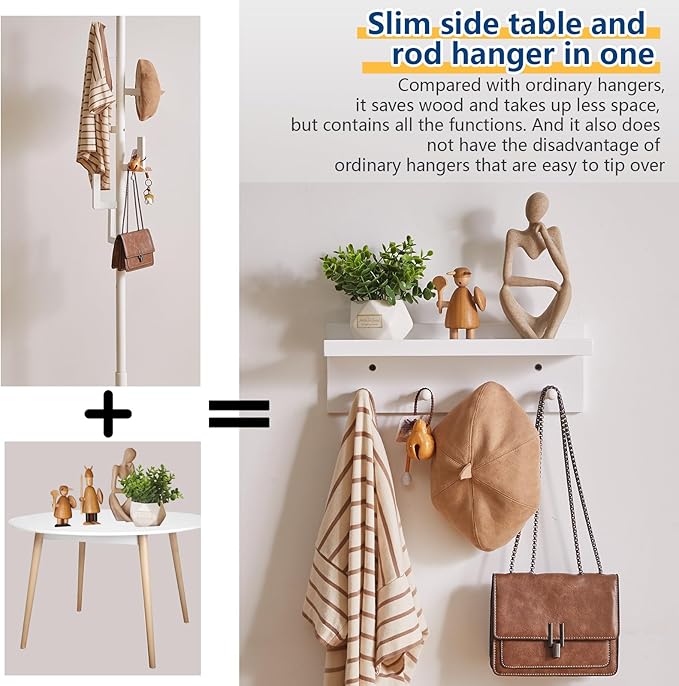 Wood Coat Hook with Wall-Mounted Shelf,15.75in Entryway Wall Hanging Shelf,for Bathroom, Kitchen,Coat Towel Key Organizer White YD-WS0240W-Ruum Studio Home