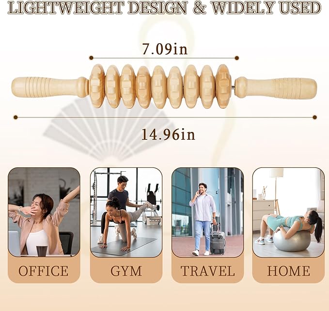 Liitrton Manual Wooden Fascia Massage Roller Trigger Points for Release Cellulite Sore Muscle Blasting (White+Red)-Ruum Studio Home