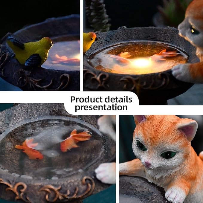 Cat Garden Figurines Outdoor Decor Solar Statue with LED Lights for Patio Lawn Yard Art Decoration Housewarming Garden Gift-Ruum Studio Home