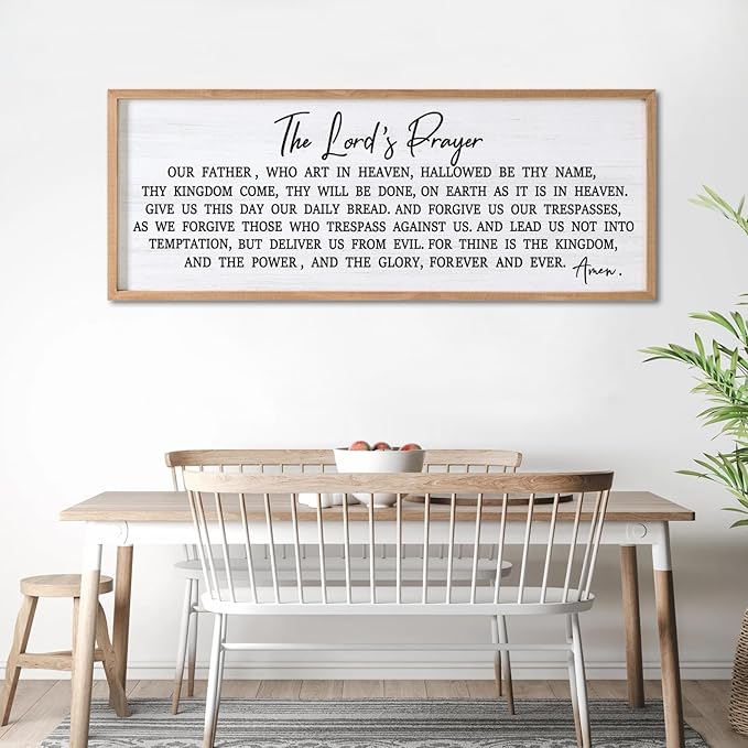 Our Father Prayer Bible Verse Framed Wall Art, 40''×15'' Rustic Religious Christian Lords Prayer Sign for God Jesus Christ Prayer, Horizontal Holy Inspirational Catholic Scripture Decor-Ruum Studio Home