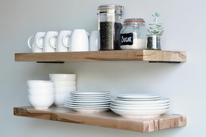 Urban Legacy Deep Floating Shelves | Wormy Maple with Furniture Grade Clear Coat | Low Profile Brackets | Set of 2 (48" x 11" x 2")-Ruum Studio Home