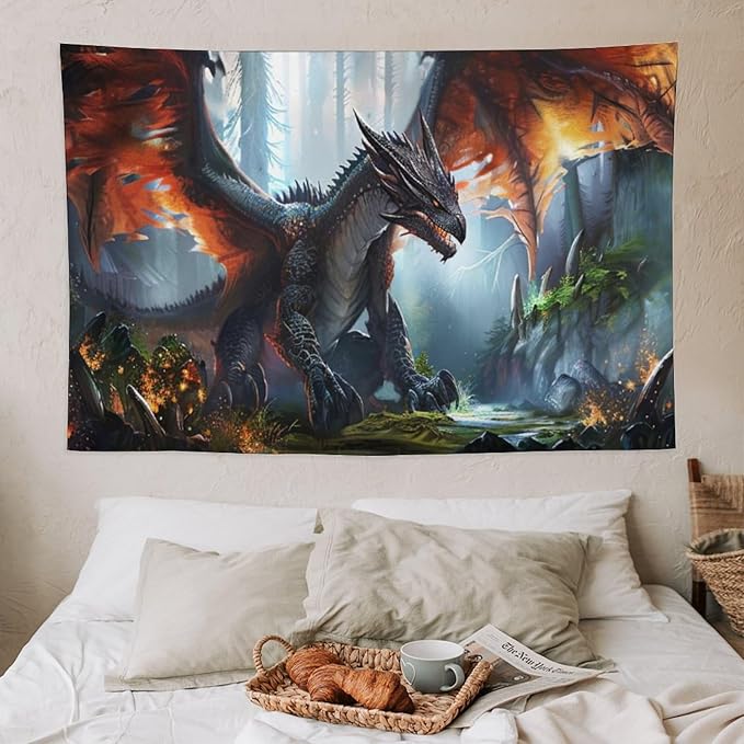 Dinosaur Tapestry Dragon Tapestries Fabric Wall Hanging Aesthetic Space Indoor Outdoor Wall Art Tablecloth Bedspread Decoration for Boy’s Bedroom Dormitory Living Room Home Decor 40"x60"-Ruum Studio Home