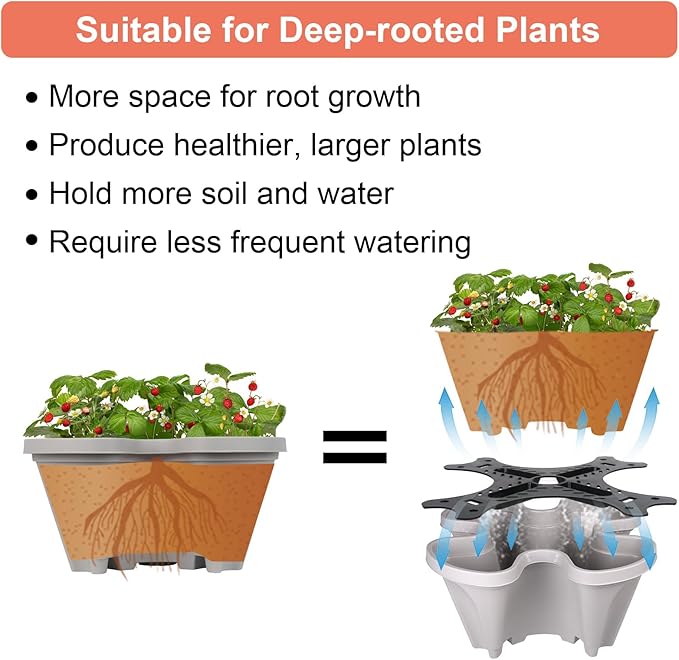 Vertical Planter 5 Tier Stackable Planters Garden Planters Strawberry Herb Flower and Vegetable Planter Indoor Outdoor Gardening Pots with Removable Wheels and Tools 2-Pack-Ruum Studio Home