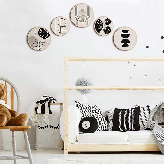 Qunclay 5 Pcs Wall Art Decor Wooden Living Room Wall Decor Bohemian Hanging Farmhouse Geometric 10'' and 8'' Aesthetic Wood Minimalist Posters for Bedroom(Classic)-Ruum Studio Home