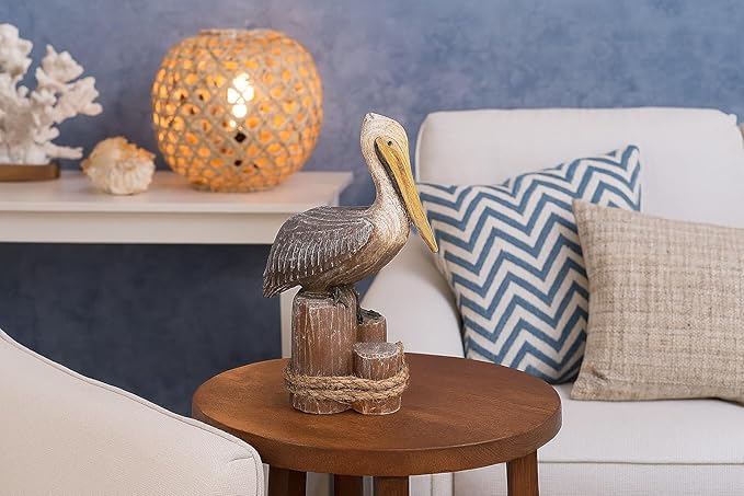 Beachcombers 6.25" Pelican On Triple Piling Wooden Decor Coastal Bird Ocean Sea Beach Home House Summer Table Counter Kitchen Figurine Decoration Brown-Ruum Studio Home