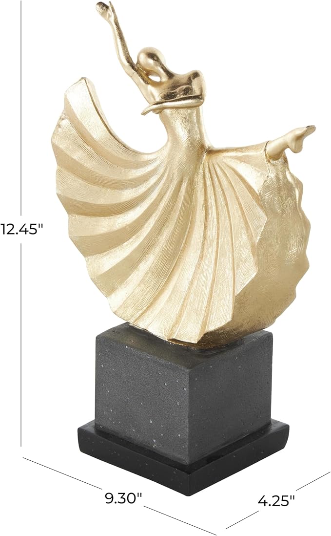 Deco 79 Polystone Dancer Decorative Sculpture Home Decor Statue with Black Square Base, Accent Figurine 9" x 4" x 12", Gold-Ruum Studio Home