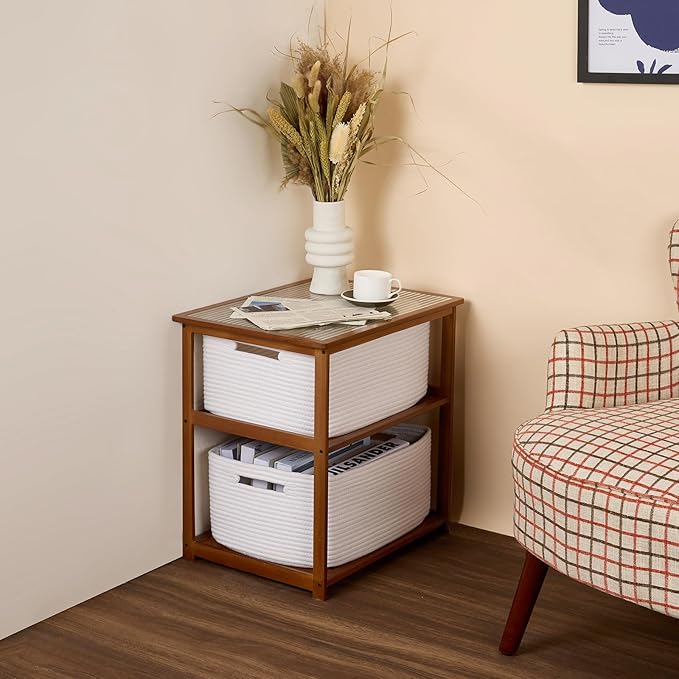 Large Storage Baskets for Shelves, Closet Organizers Bins for Clothes Blanket Towels, Baby Nursery, Toy Baskets Box, Woven Rope Baskets, 17 x 13 x 7.5”, 3 Packs Off White-Ruum Studio Home