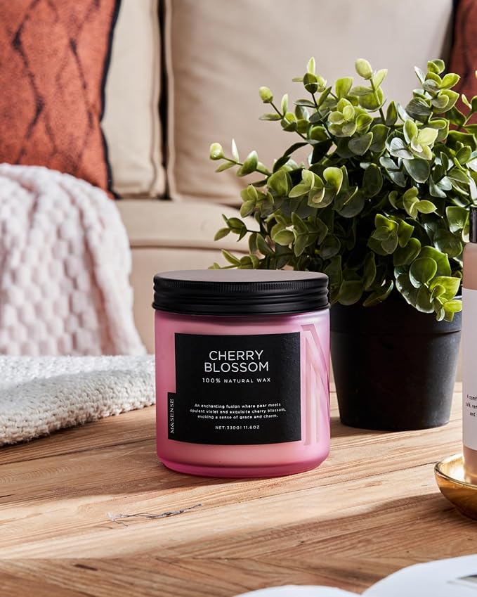 M&SENSE Cherry Blossom Scented Spring Candle, 70 Hours Long Lasting Soy Wax 11.6oz Stress Relief Aromatherapy Candles, Romantic Gifts for Women, Glass Jar for Bedroom Decor-Ruum Studio Home