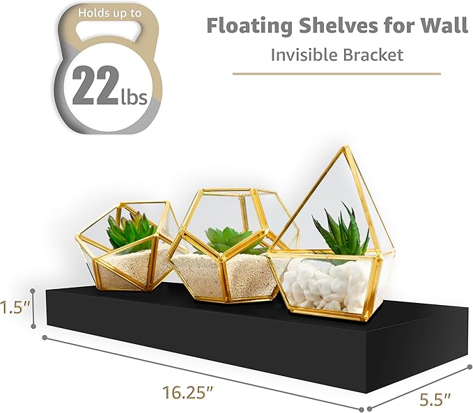 Sorbus Floating Shelves for Wall, Bathroom Shelves Wall Mounted for Kitchen, Bedroom, Living Room, Bathroom Storage, Over Toilet, Hanging Book Shelf for Wall Home Decor (Black, 4 Pack)-Ruum Studio Home