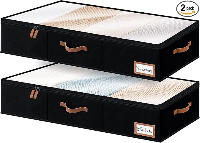 StorageWorks Extra Large Under Bed Storage Containers with Handles and Label Holder, 2 Pack Ultra-thick Fabric Underbed Bins, Closet Organizer for Clothes, Blankets, Sweater-Ruum Studio Home