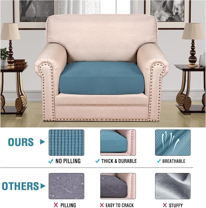 H.VERSAILTEX Super Stretch Individual Seat Cushion Covers Sofa Covers Couch Cushion Covers Slipcover Sets Thick Jacquard Textured Twill Fabric (1 Piece Chair Cushion Cover, Storm Blue)-Ruum Studio Home