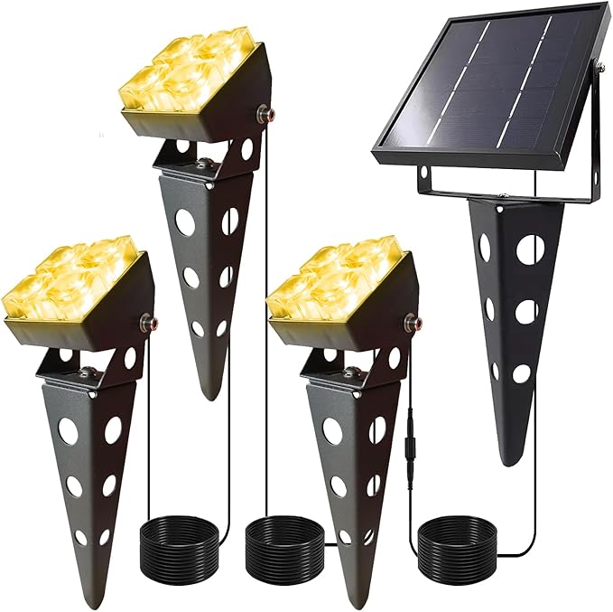 Solar Spotlights Outdoor Waterproof IP65 Landscape Spot Lights with Metal Stake 42ft Cable 3-in-1 Warm White Auto On/Off Dusk to Dawn Flag Pole Uplights for Fence Pathway Trees Garden Yard-Ruum Studio Home
