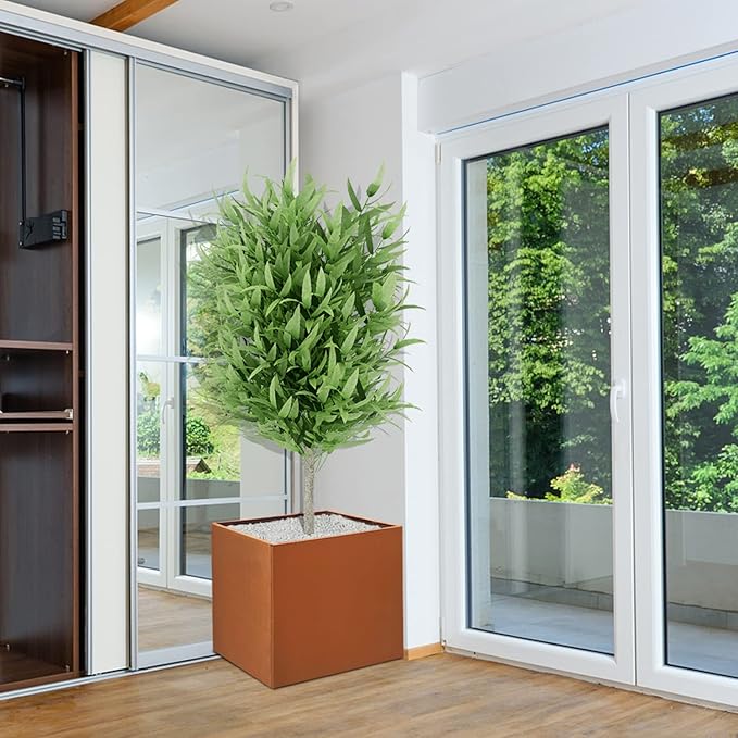 Corten Steel Planter Box Large Outdoor Planter Square Cube Planters Rustic Metal Garden Flower Pot 24 Inch Durable Antique Detached for Commercial Residential Patio Deck and Yard-Ruum Studio Home