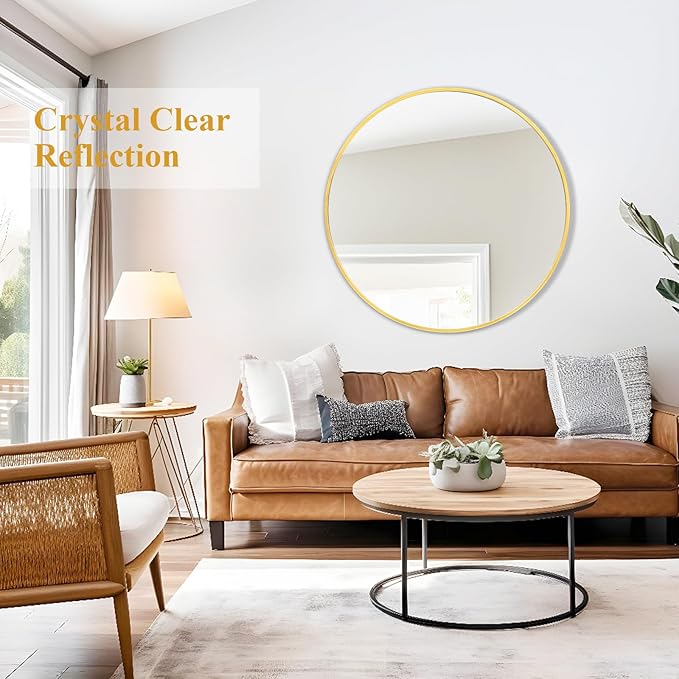 Fabuday Circle Gold Mirror for Wall 32 Inch - Large Bathroom Round Mirror with Matte Metal Frame, Entryway, Living Room, Hallyway, Bedroom Big Circular Mirrors-Ruum Studio Home