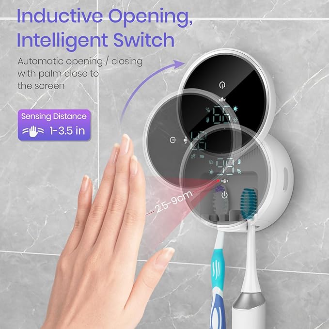 Toothbrush Holder and Cleaner for Bathroom,Minimalist Desktop and Wall Mounted Electric Toothbrush Razor Holder, Automatic Open Close Cover, Clean, Dry for Home Business Travel-Ruum Studio Home