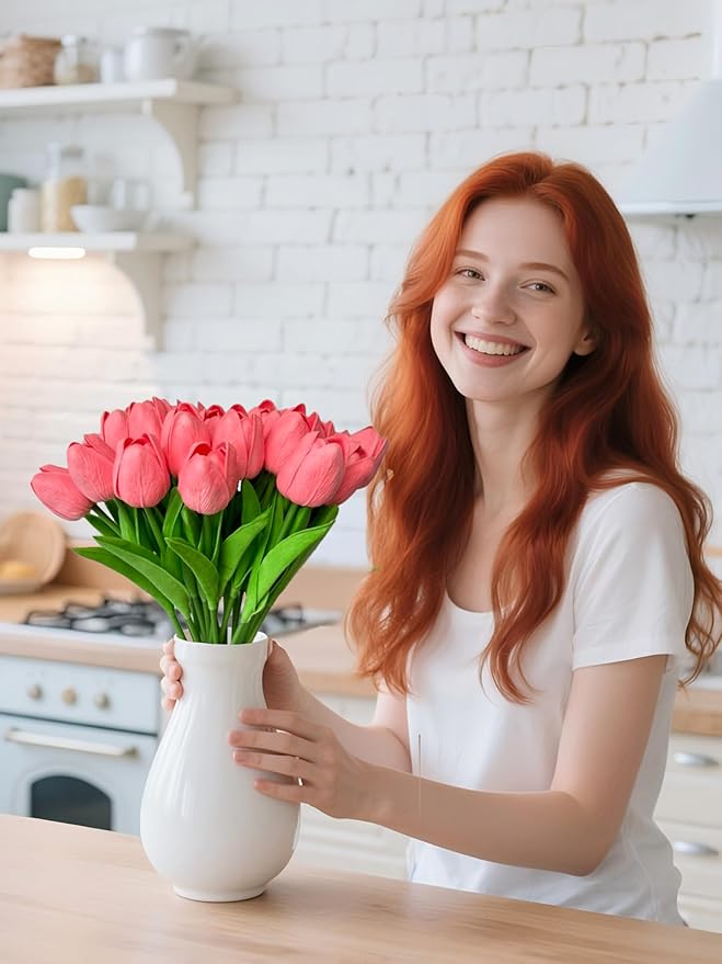 15 Pcs Artificial Tulip PU Fake Flower Realistic Touch Spring Summer Fake Flowers for Home Decor Outdoor Garden Parties and Wedding-Ruum Studio Home