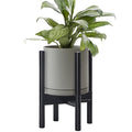 D'vine Dev Ceramic Planter with Ebony Stand - 8 Inch Modern Round Flower Pot with Wood Planter Holder, Grey, 55-B-M-3-Ruum Studio Home