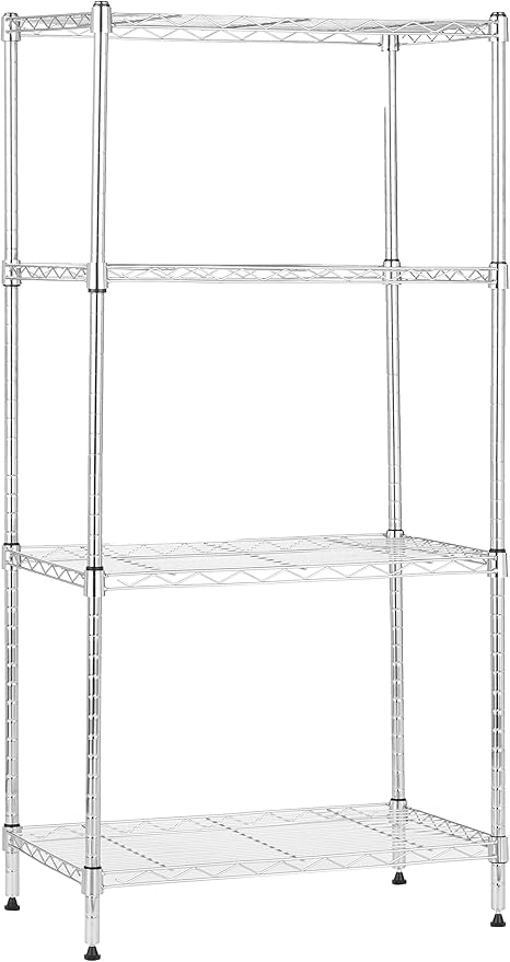 Amazon Basics 4-Shelf Adjustable, Storage Shelving Unit, (200 Pound Loading Capacity per Shelf), Steel Organizer Wire Rack, 13.4"D x 23.2"W x 48"H, Chrome-Ruum Studio Home