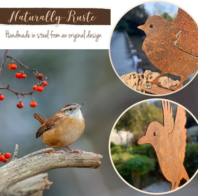 5PCS Rusty Birds Decoration,Outdoor Bird Wall Decor,Metal Birds Yard Decor, Metal Birds Craft Statue Ornaments - Garden Sculptures and Yard Art, Fence Decorations Outdoor,Rustic Garden Decor-Ruum Studio Home