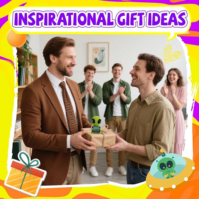 Cool Alien Decor Inspirational Gifts for Boys Girls Friends Positive Animal Crochet Alien for Daily Encouragement Self Affirmation Son Daughter UFO Geeky Decor-Ruum Studio Home