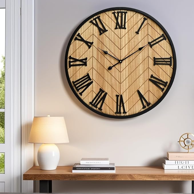30 Inch Large Wall Clock Farmhouse Style - Brown Silent Non-Ticking Rustic Decor for Living Room, Kitchen, Bedroom-Ruum Studio Home
