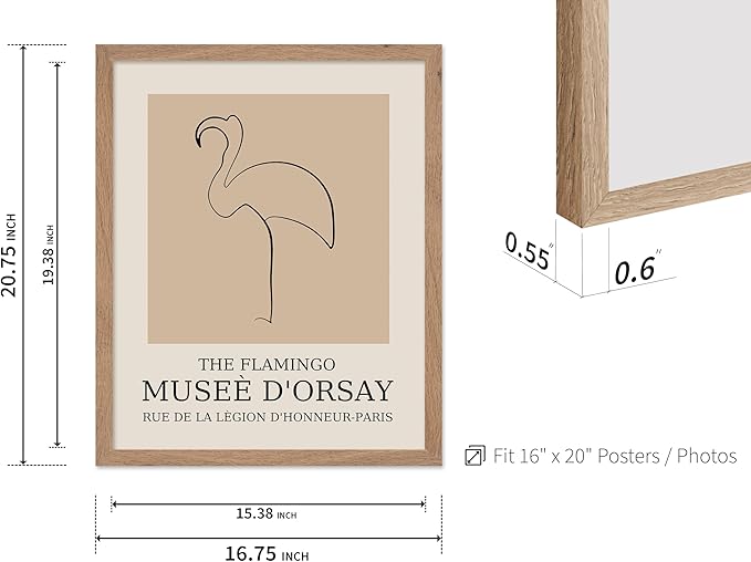 Poster Master Vintage Poster - Retro Minimalist Print - Gift for Artist, Housewarming - Flamingo, Line Drawing, Sketch, Abstract - Wall Decor for Living Room, Bedroom, 16x20 Beige Framed-Ruum Studio Home
