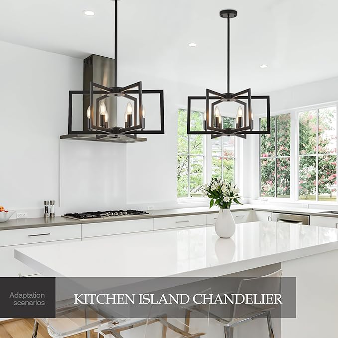 Modern Farmhouse Black Chandeliers for Dining Room, 6-Light Industrial Metal Chandeliers Geometric Pendant Lights Kitchen Island for Entryway Stairway Foyer Hallway-Ruum Studio Home